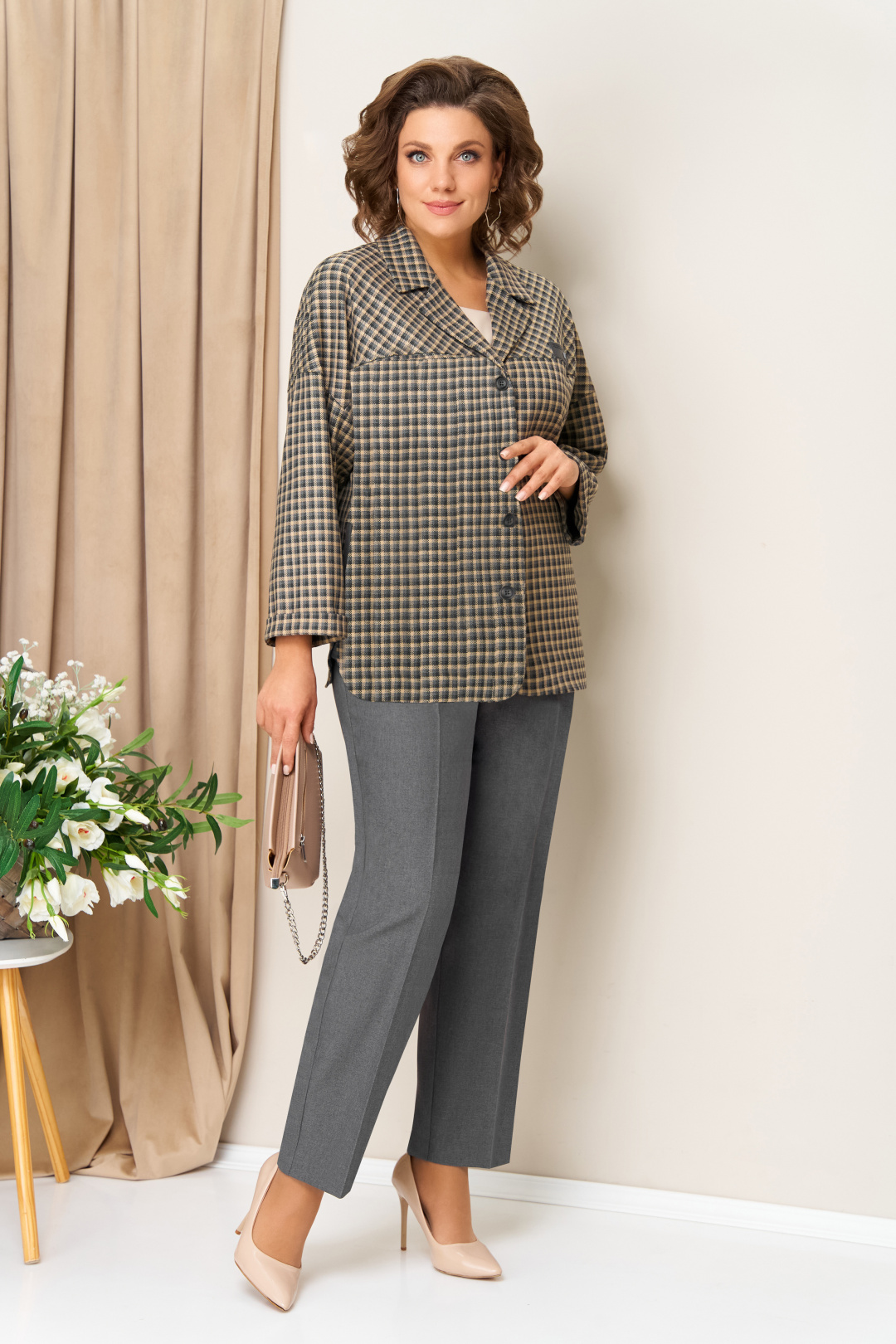 Костюм VOLNA 1436 серо-бежевый - фото 3