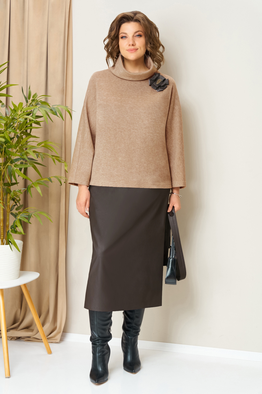 Костюм VOLNA 1447 кэмел + шоколад - фото 1