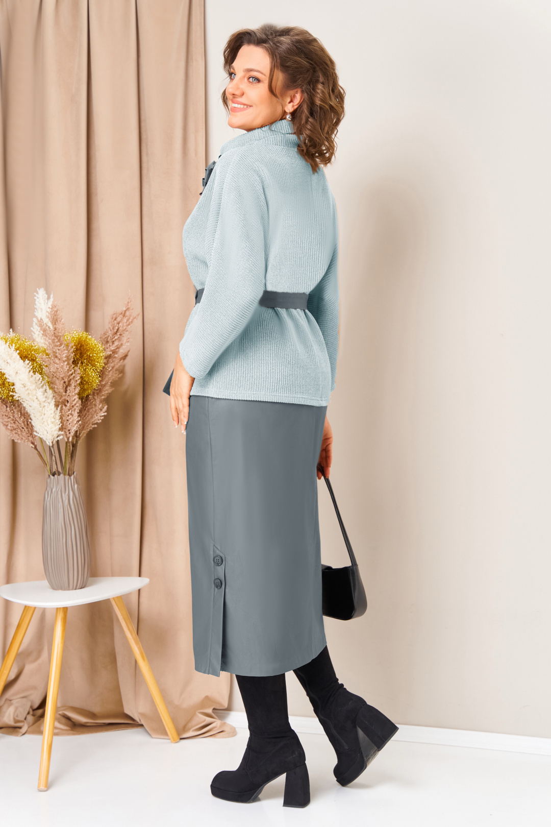 Костюм VOLNA 1447 светло-голубой + серый - фото 2