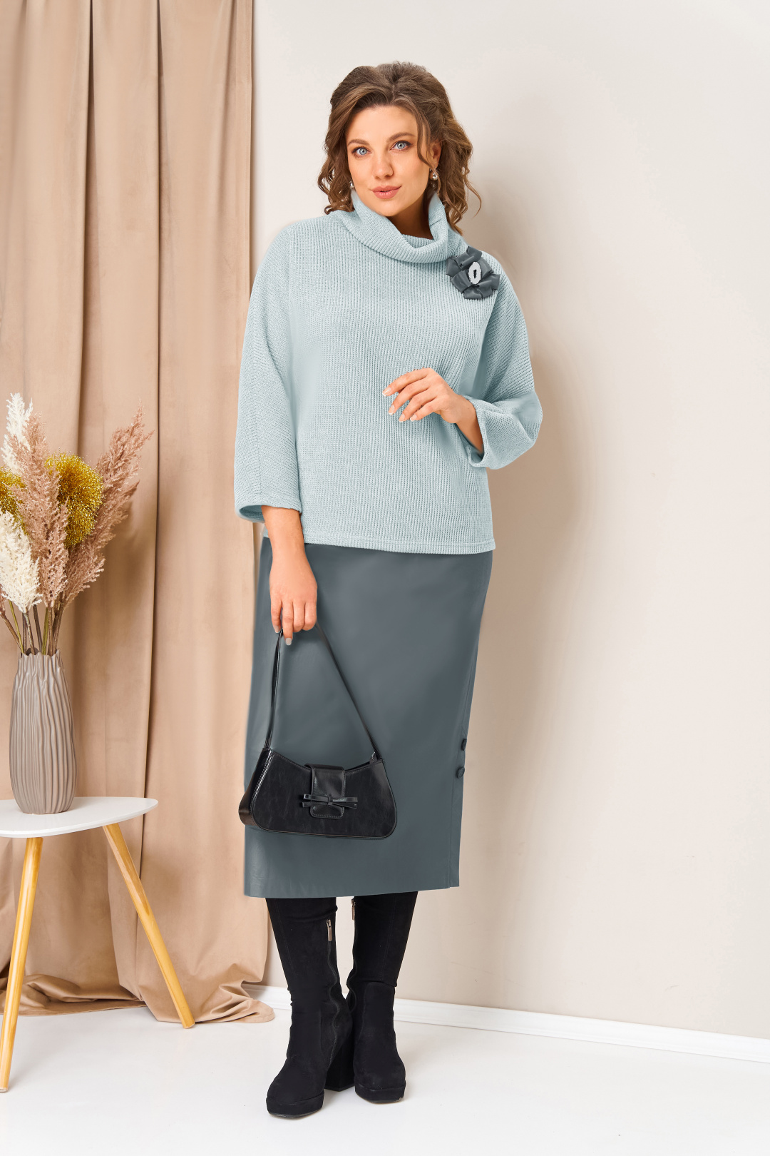 Костюм VOLNA 1447 светло-голубой + серый - фото 3