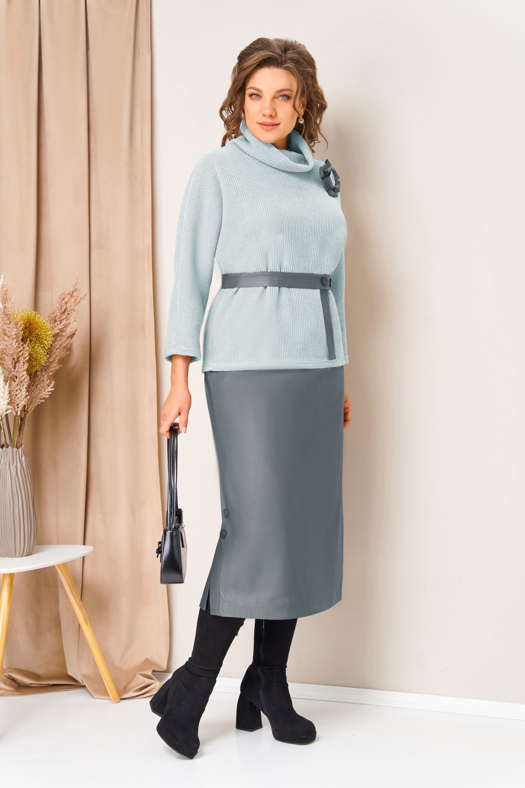 Костюм VOLNA 1447 светло-голубой + серый - фото 4