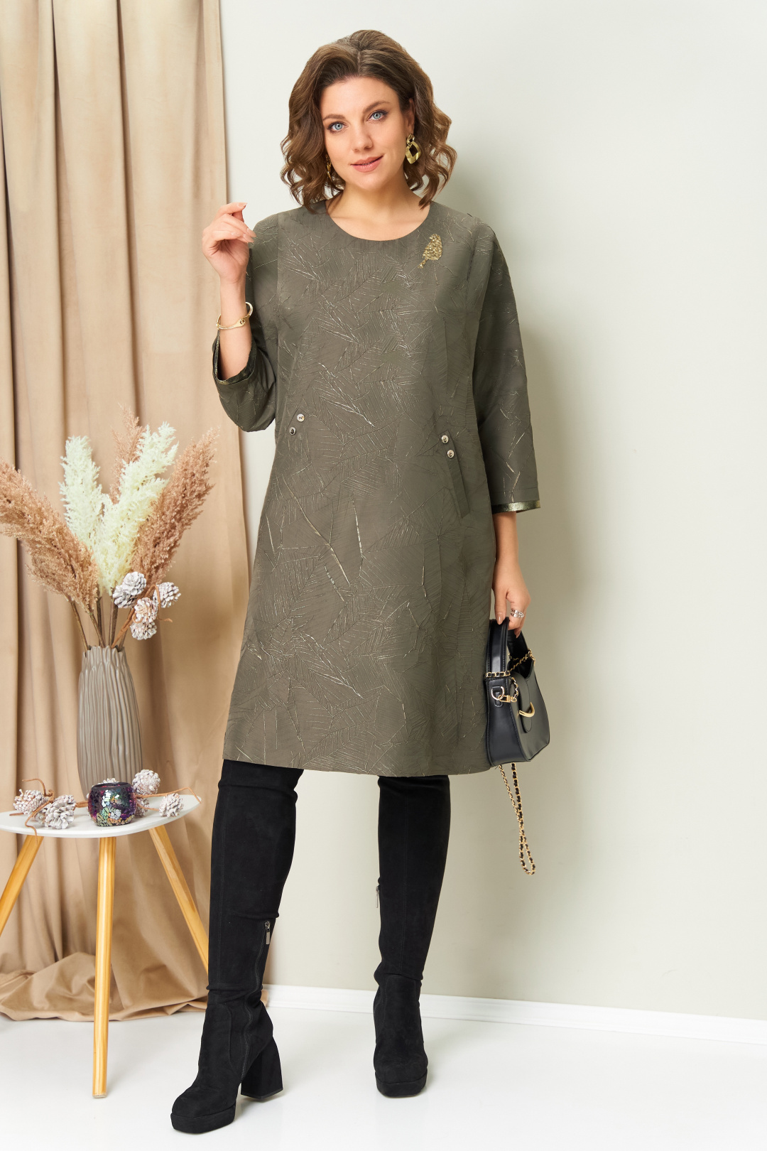 Платье VOLNA 1453 олива - фото 4