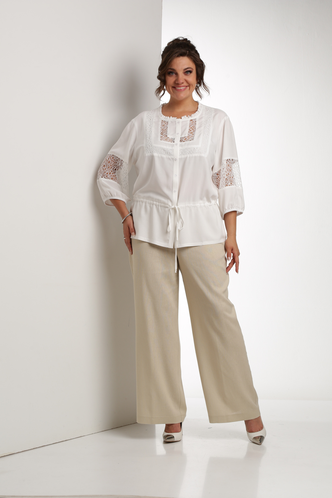 Костюм ЗигзагСтиль 558 молочный + бежевый - фото 1