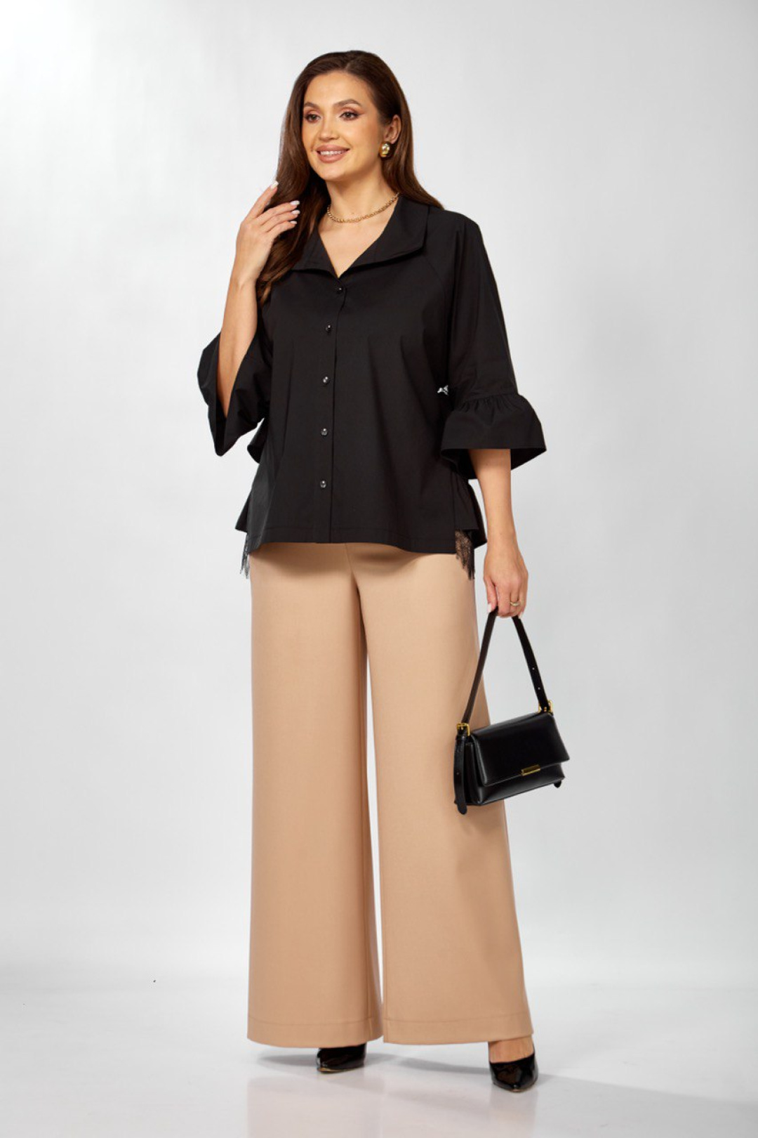 Костюм ЗигзагСтиль 625 черный + бежевый - фото 1