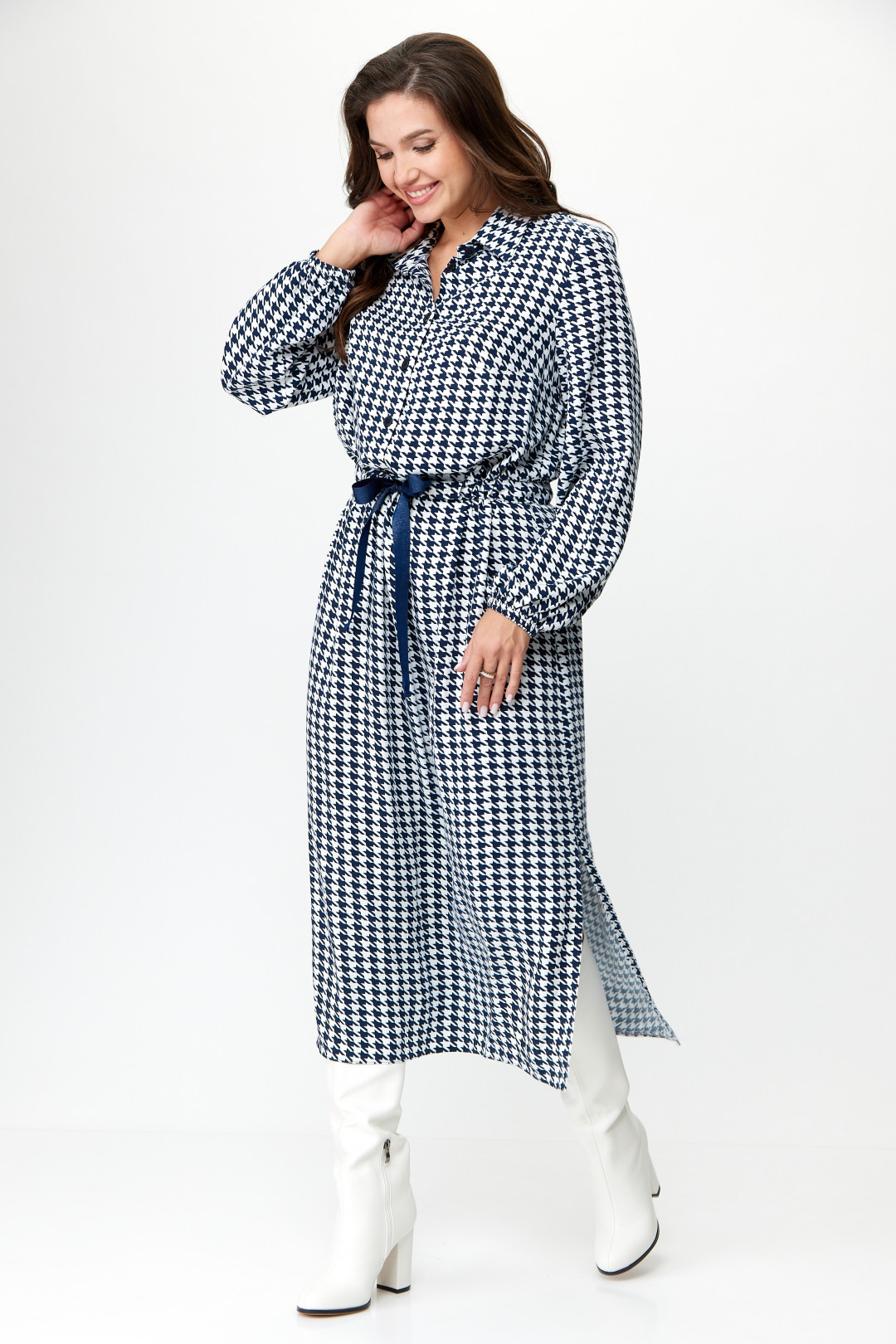 Платье Anastasia 1025 синий (принт гусиная лапка) - фото 1