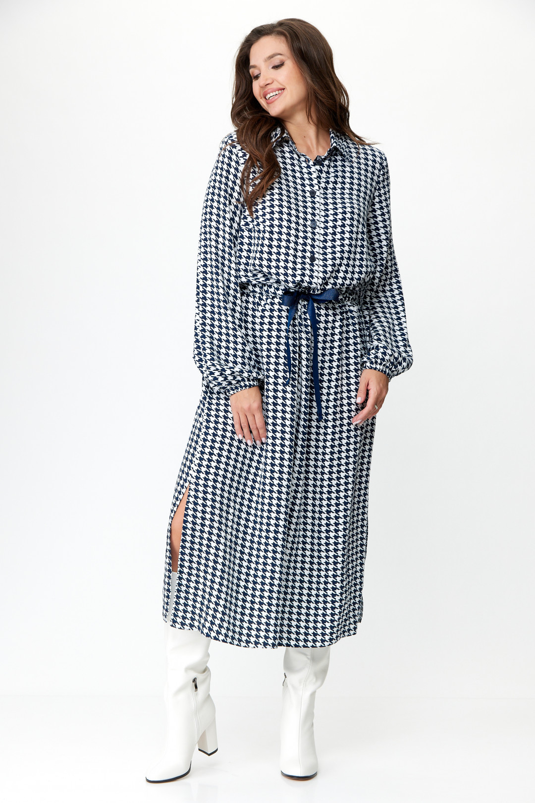 Платье Anastasia 1025 синий (принт гусиная лапка) - фото 2