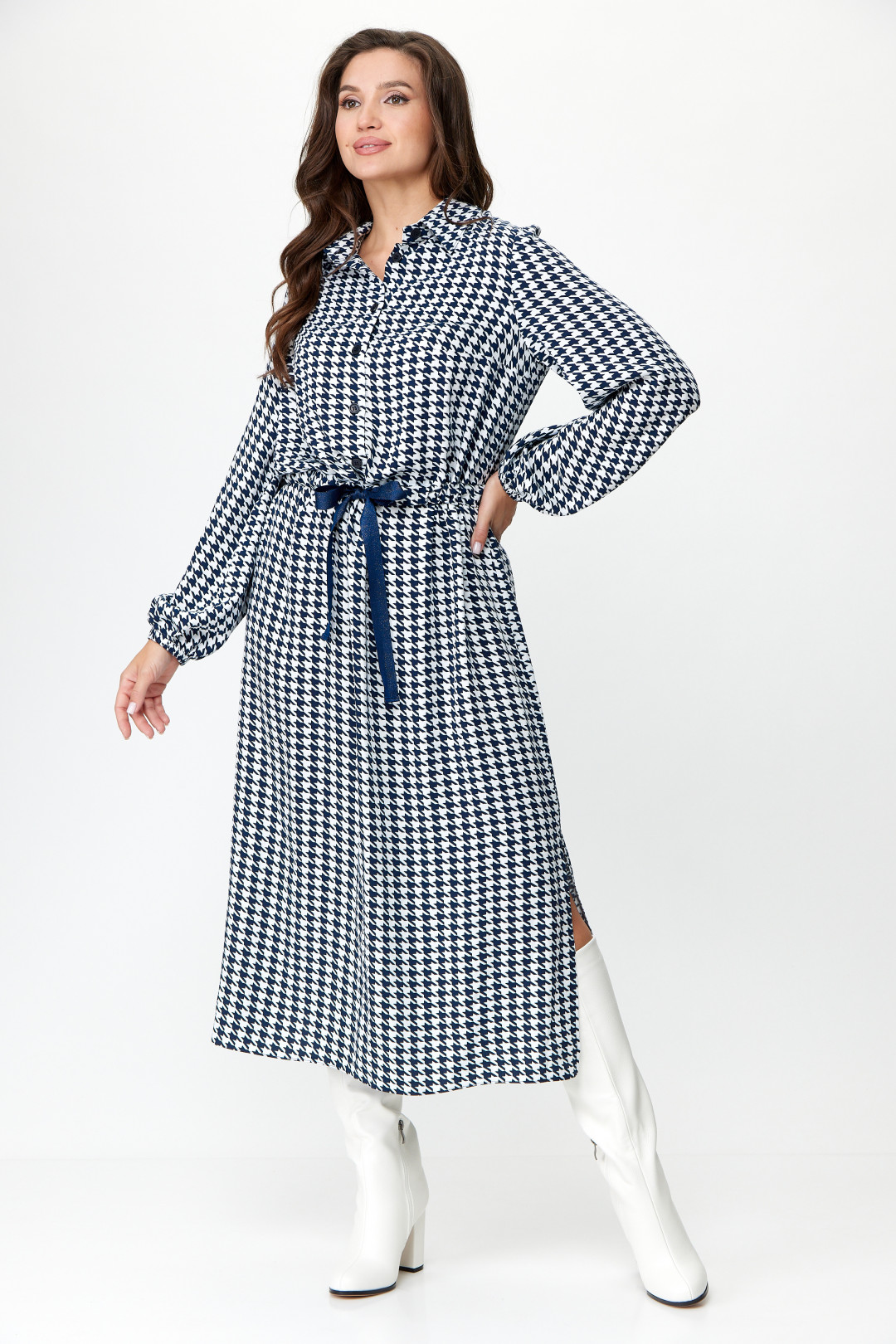 Платье Anastasia 1025 синий (принт гусиная лапка) - фото 3