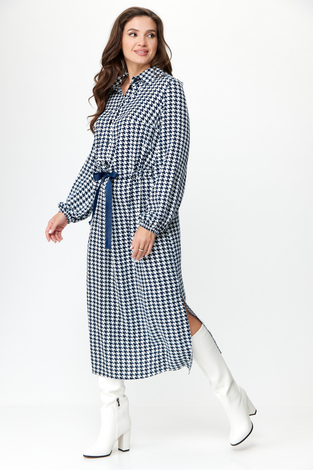 Платье Anastasia 1025 синий (принт гусиная лапка) - фото 4