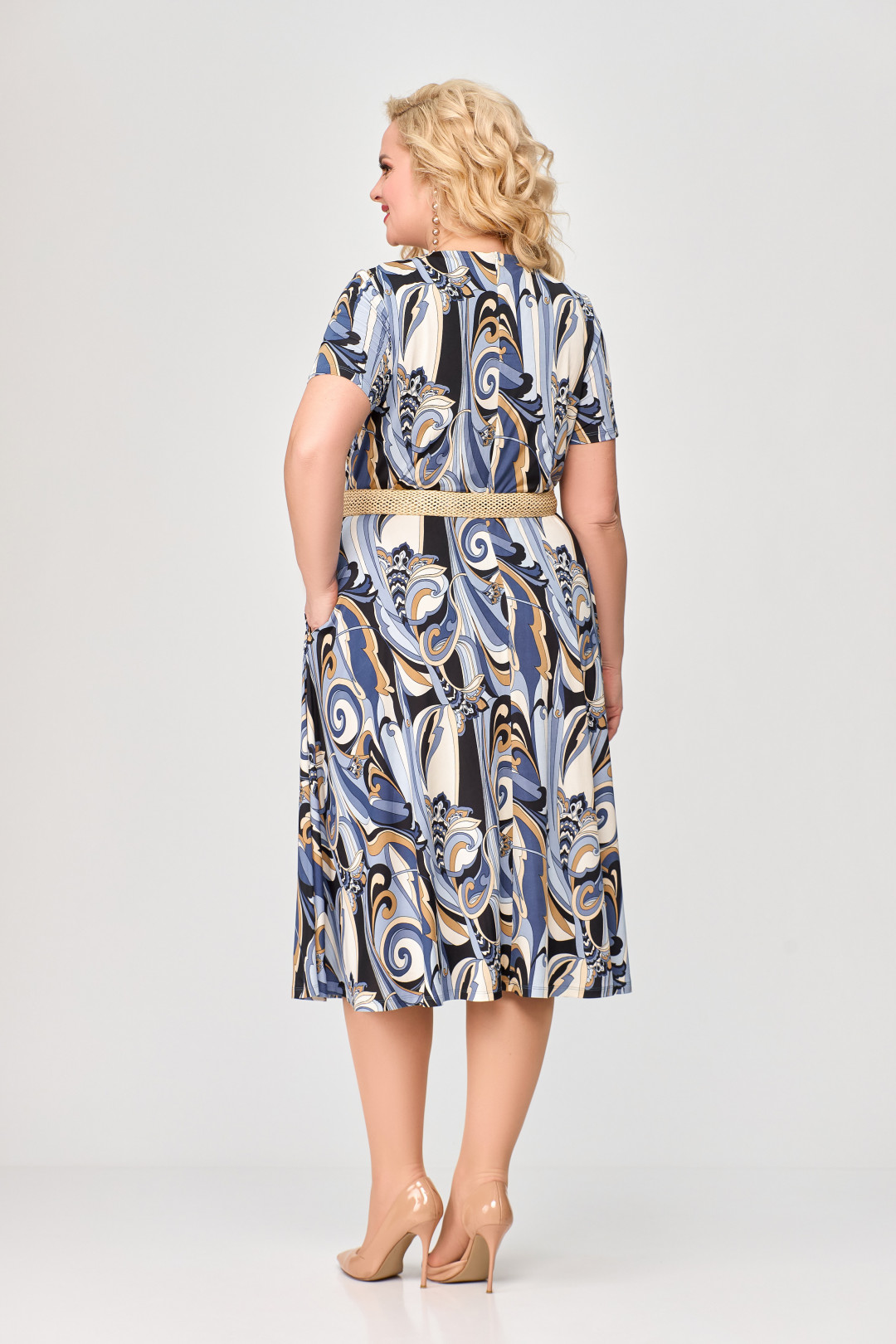 Платье Swallow 656 геометрия бежево-синий - фото 2