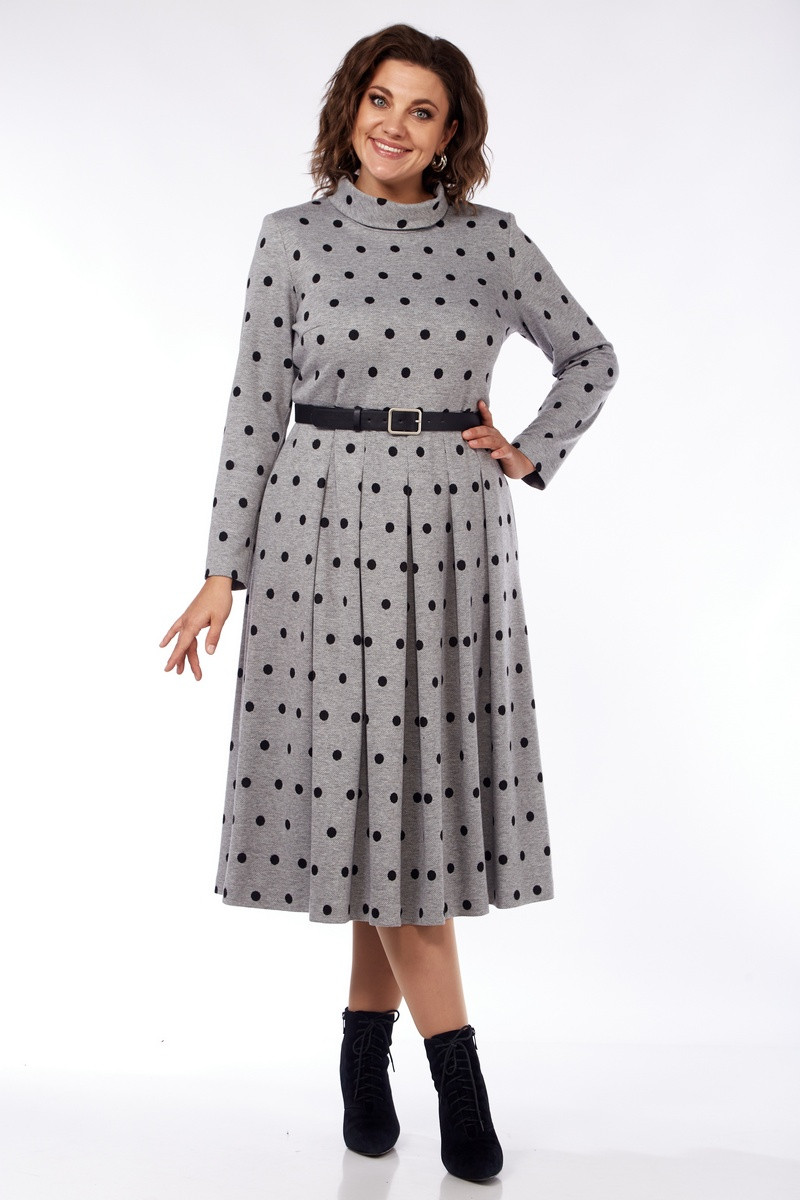 Платье Милора Стиль 1164 серое в горох - фото 1