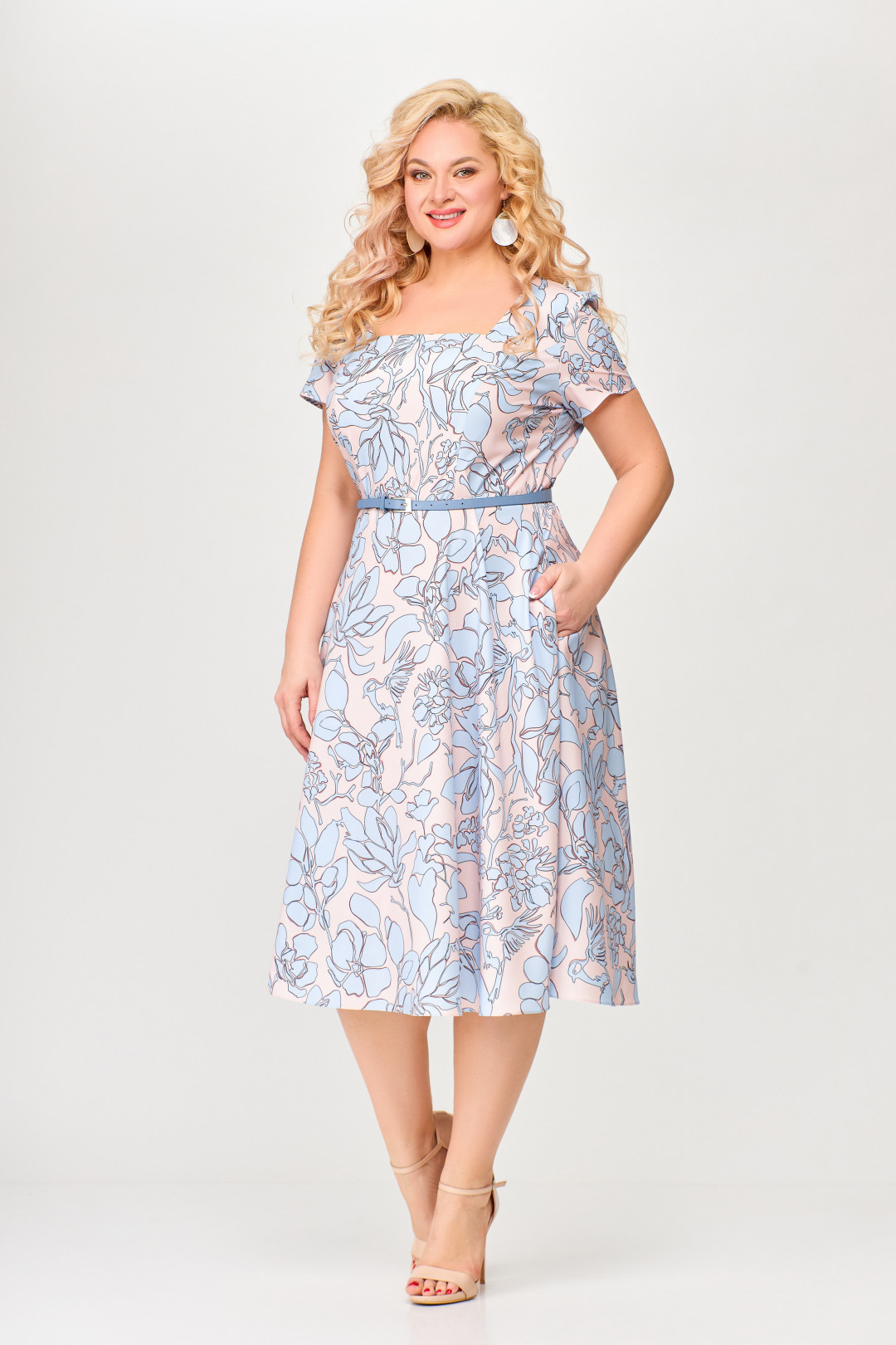 Платье Swallow 660 розовый в принт  "голубой сад" - фото 4