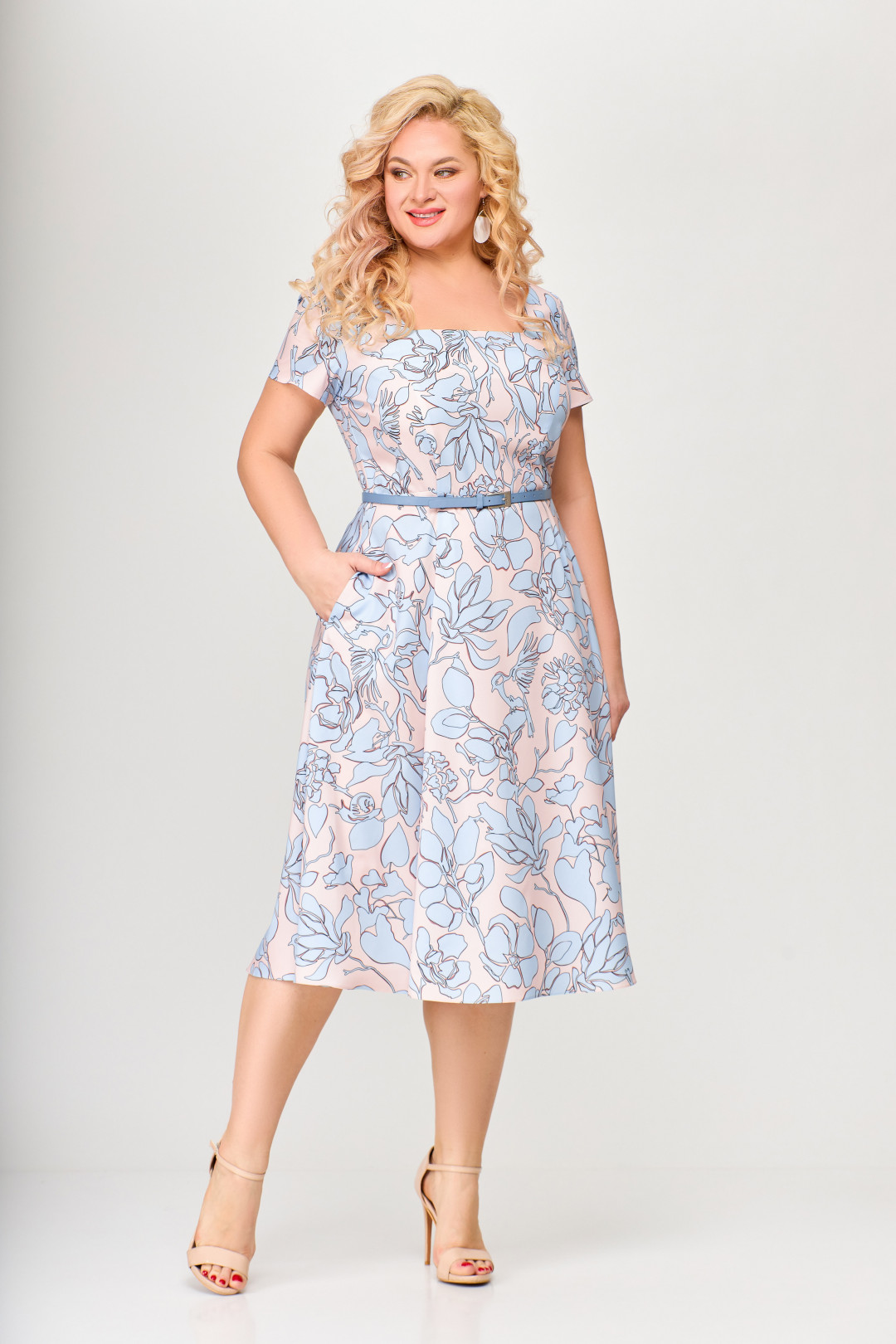 Платье Swallow 660 розовый в принт  "голубой сад" - фото 3