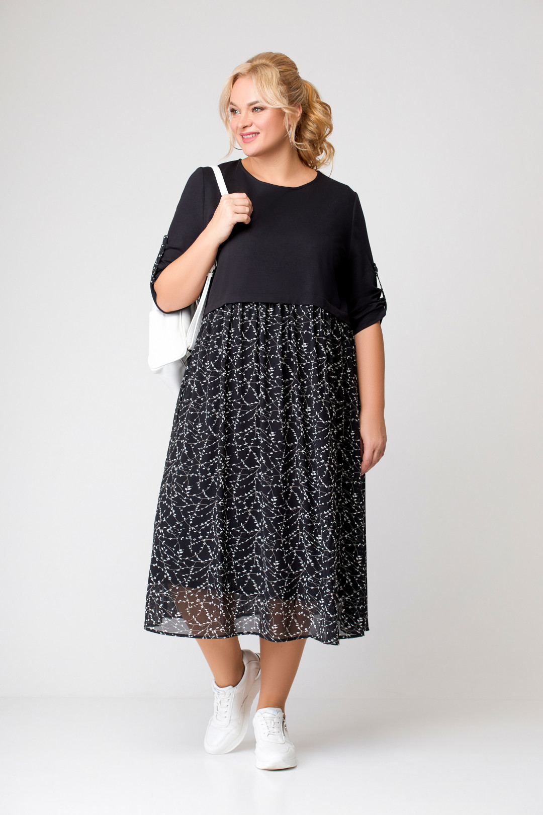 Платье Swallow 639 чёрный, “чёрно-белая лоза” - фото 1