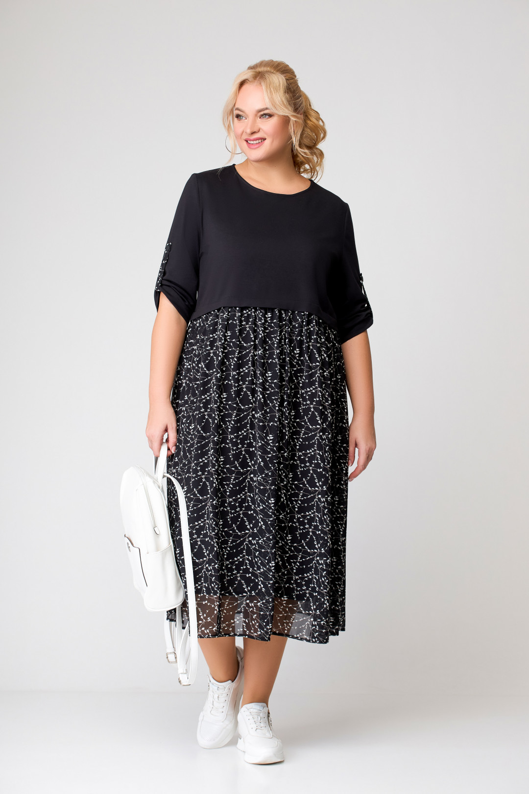 Платье Swallow 639 чёрный, “чёрно-белая лоза” - фото 3