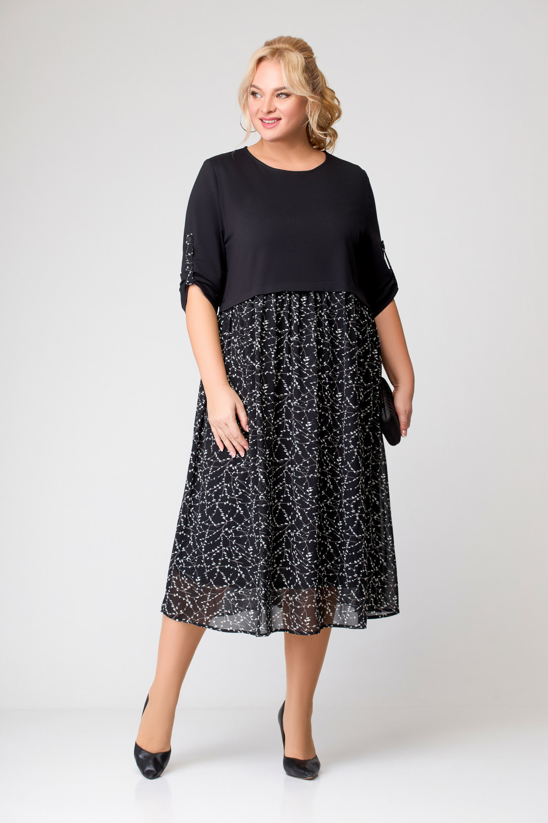 Платье Swallow 639 чёрный, “чёрно-белая лоза” - фото 6