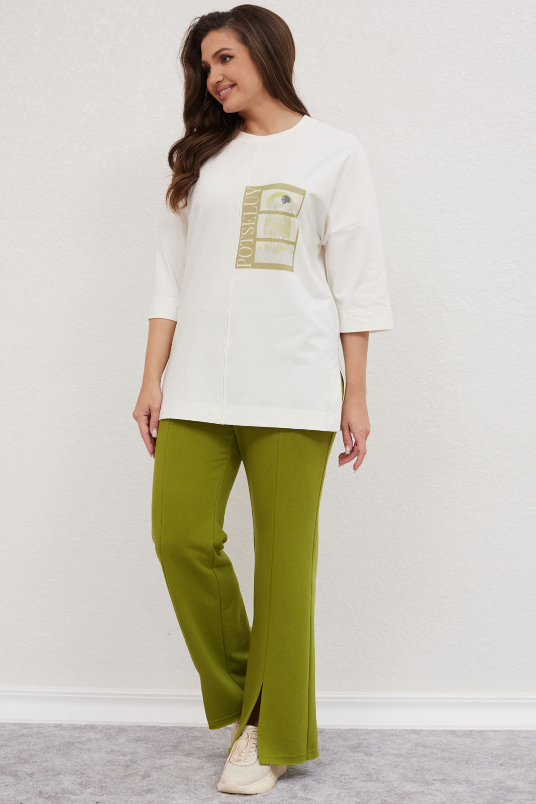 Костюм MisLana С896 белый + зеленый - фото 1