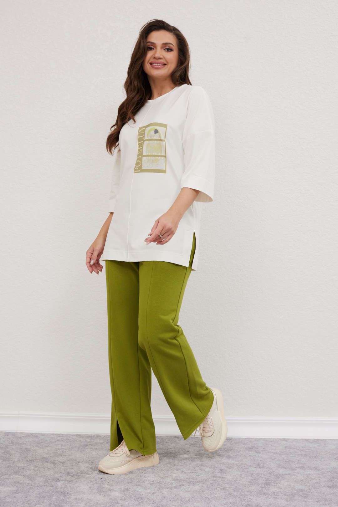 Костюм MisLana С896 белый + зеленый - фото 3