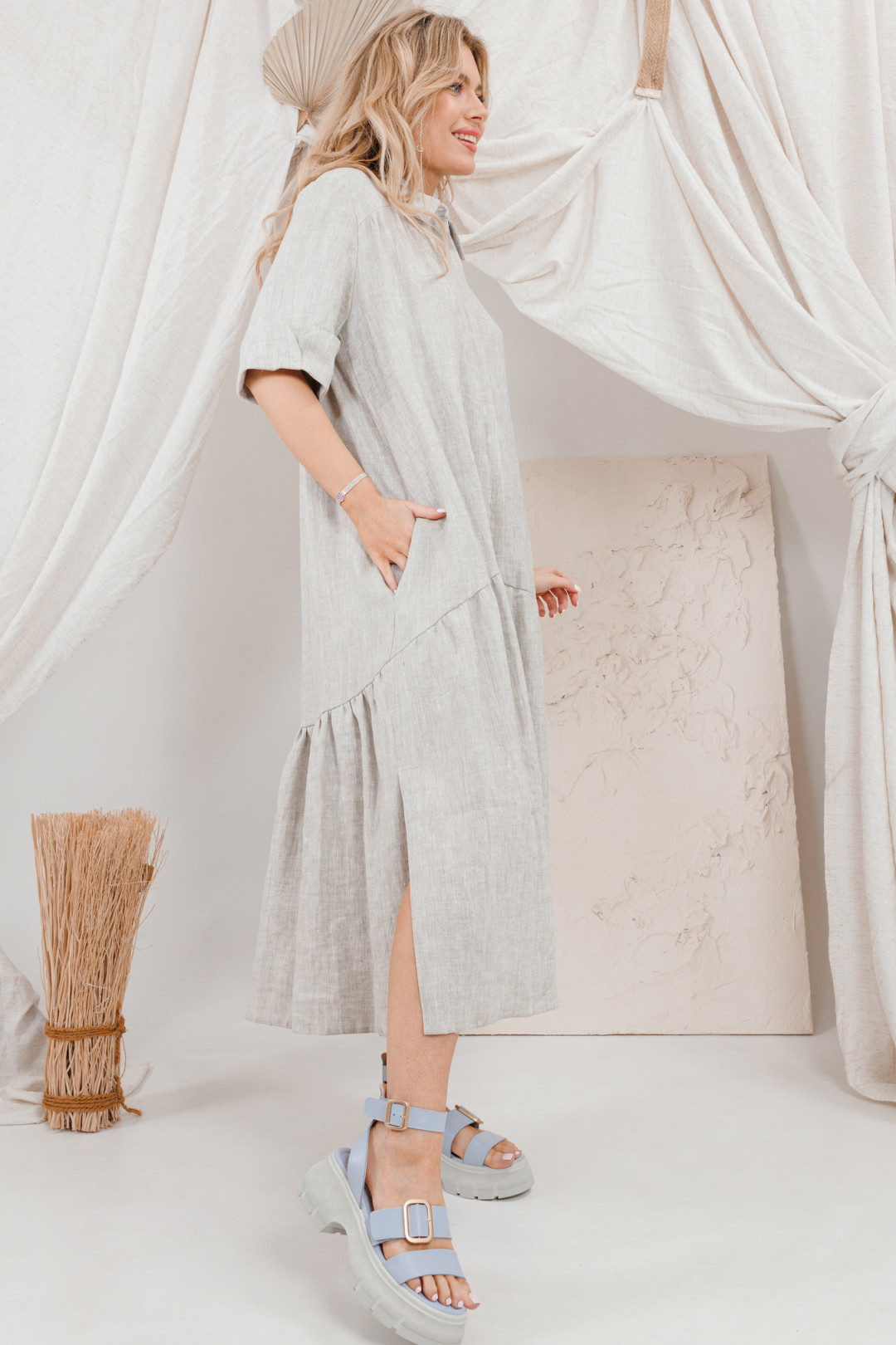 Платье Amori 9647 светлый лен - фото 2