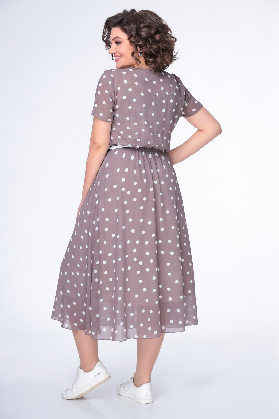 Платье Swallow 487 кофейный в белый горох - фото 2