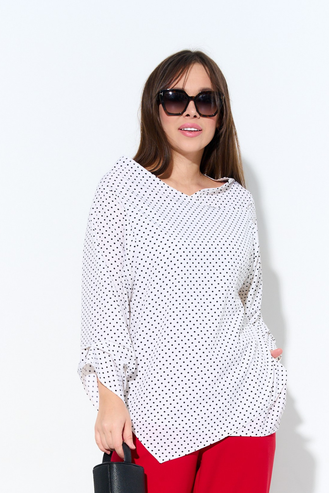 Блузка Anastasia 959 белый в горох - фото 1